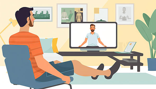 Virtual Physical Therapy Sessions: Remote Rehabilitation Support, virtual physical therapy sessions with a visual of a therapist guiding exercises via video conferencing