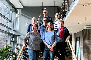 Das »SchlafCheck« Konsortium. Von oben: Prof. Michael Freitag (UOL), Jana Paehl (UOL), Sabine Kurpgoweit (teilnehmende Hausärztin), Dr. med. Markus Ennen (teilnehmender Hausarzt), Dr. Insa Wolf (IDMT), Dr. Wiebke Pätzold (IDMT), Marianne Timper (UOL). 