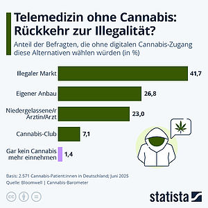 Die Grafik bildet den Anteil der Befragten ab, die ohne digitalen Cannabis-Zugang diese Alternativen wählen würden. 