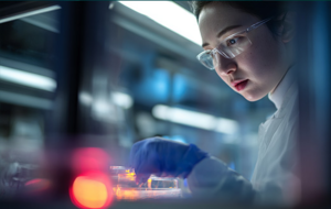 Bild zeigt Laborantin bei Arbeit in medizinischem Labor