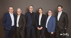 Der neu gewählte bvitg-Vorstand (v.l.): Ralf Brandner (x-tention), Matthias Meierhofer (Meierhofer AG), Ecky Oesterhoff (CGM Clinical), Dr. Viola Henke (DMI GmbH & Co. KG), Heiko Mania (NursIT Institute GmbH) und Daniel Diekmann (ID GmbH & Co. KGaA) 