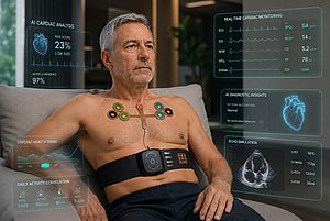 Die neue Version des Sensorsystems basiert auf wiederverwendbaren Pflastern und integriert einen tragbaren Rechner, der die KI-gestützte Auswertung der gesammelten Daten ermöglicht.