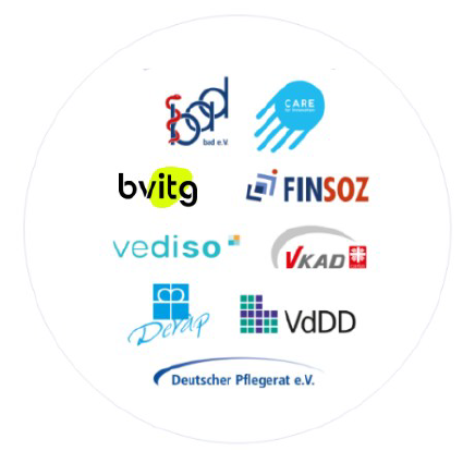 Logos des Bündnisses Digitalisierung in der Pflege in Kreis angeordnet
